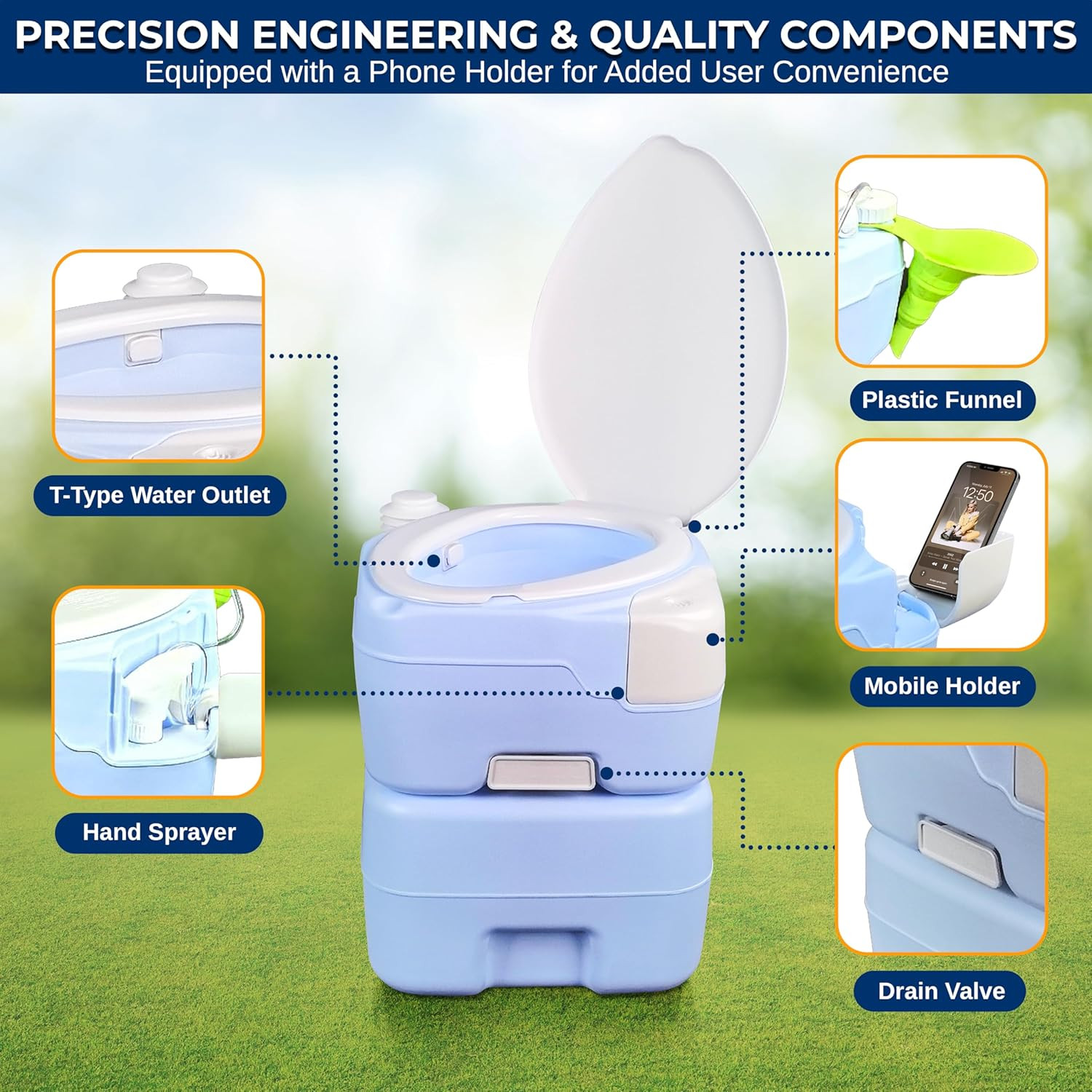 5.3 Gal Portable Camping Toilet for Adults, 100+ Flushes Porta Potty Camp Toilet