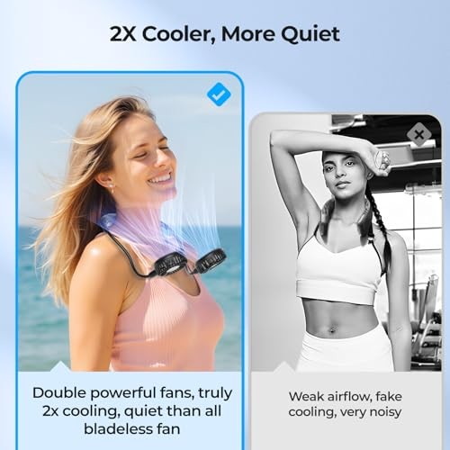2600mAh Portable Neck Fan, Wearable Hands-Free Battery Operated with Black