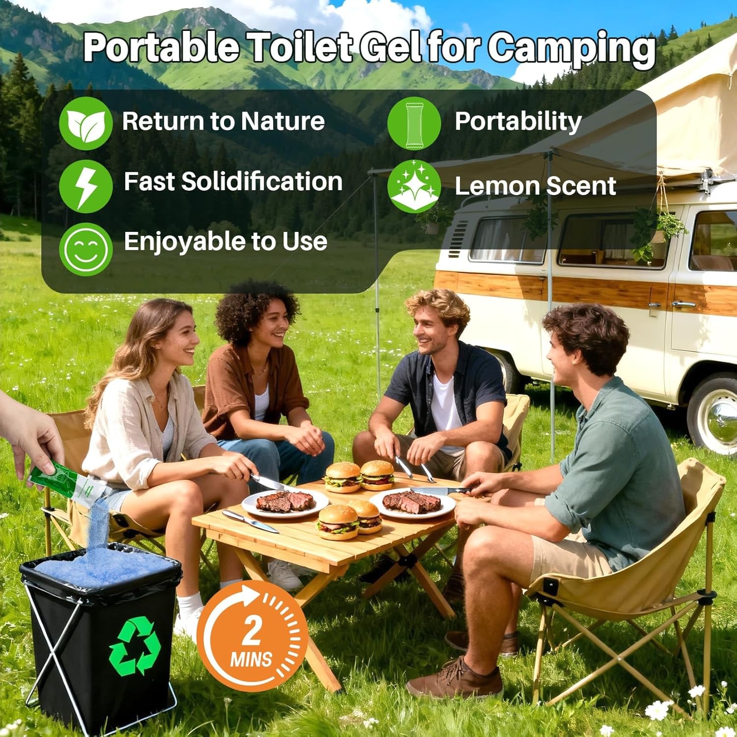 28 Packs Absorbent Gel Powder – Liquid Absorbing Polymer for Portable Toilet Cam