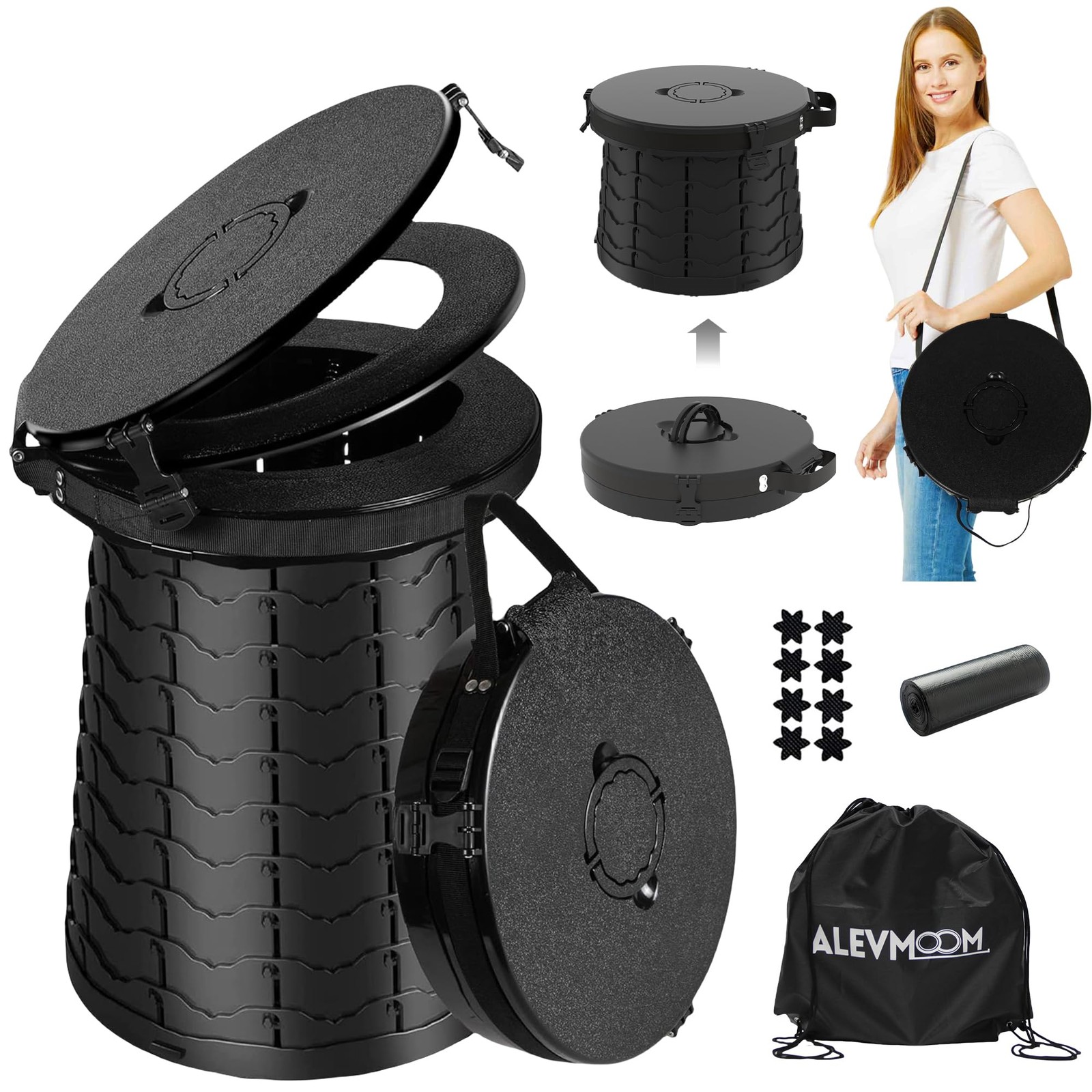 Xxl Portable Toilet 19.7 H Taller Wider Collapsible Toilet Adjustable Foldable