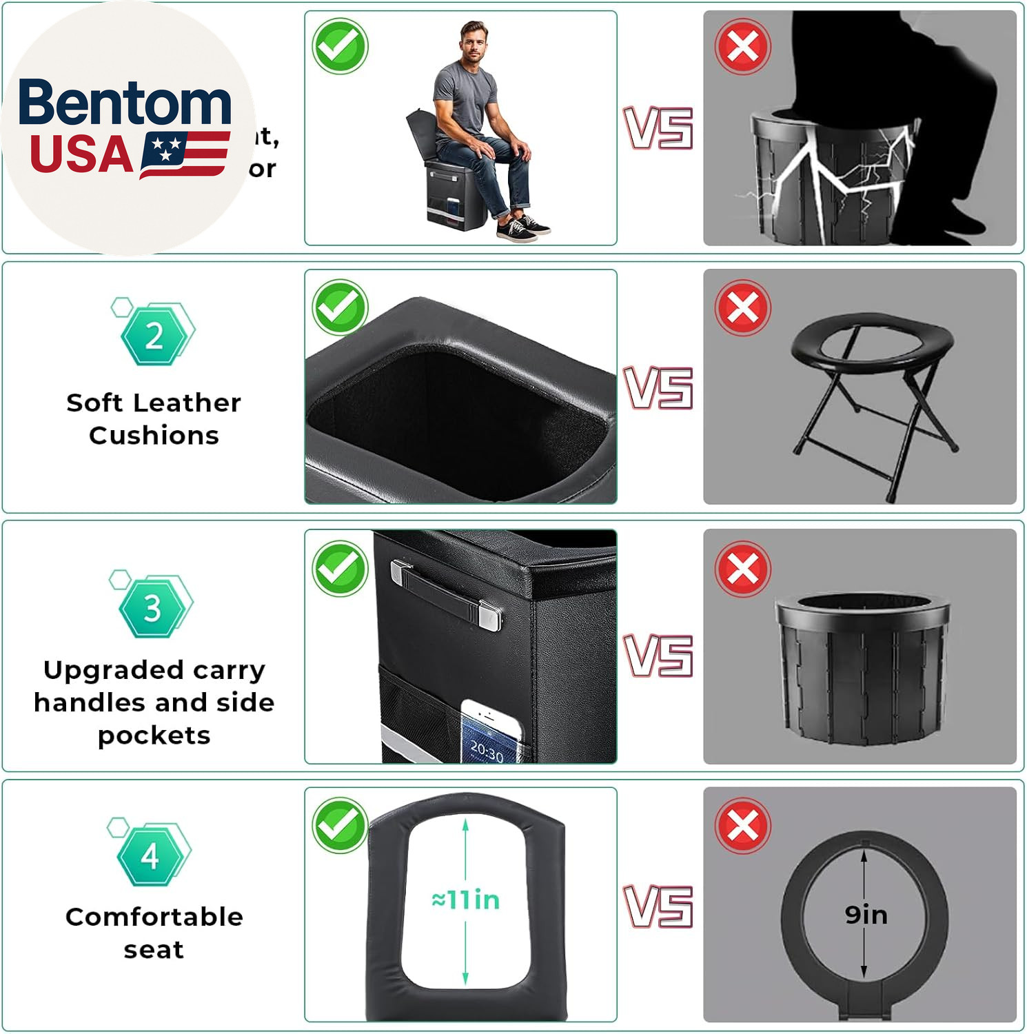 2026 Upgraded XL Portable Toilet for Adults,Tall Camping Toilet with Lid and Con