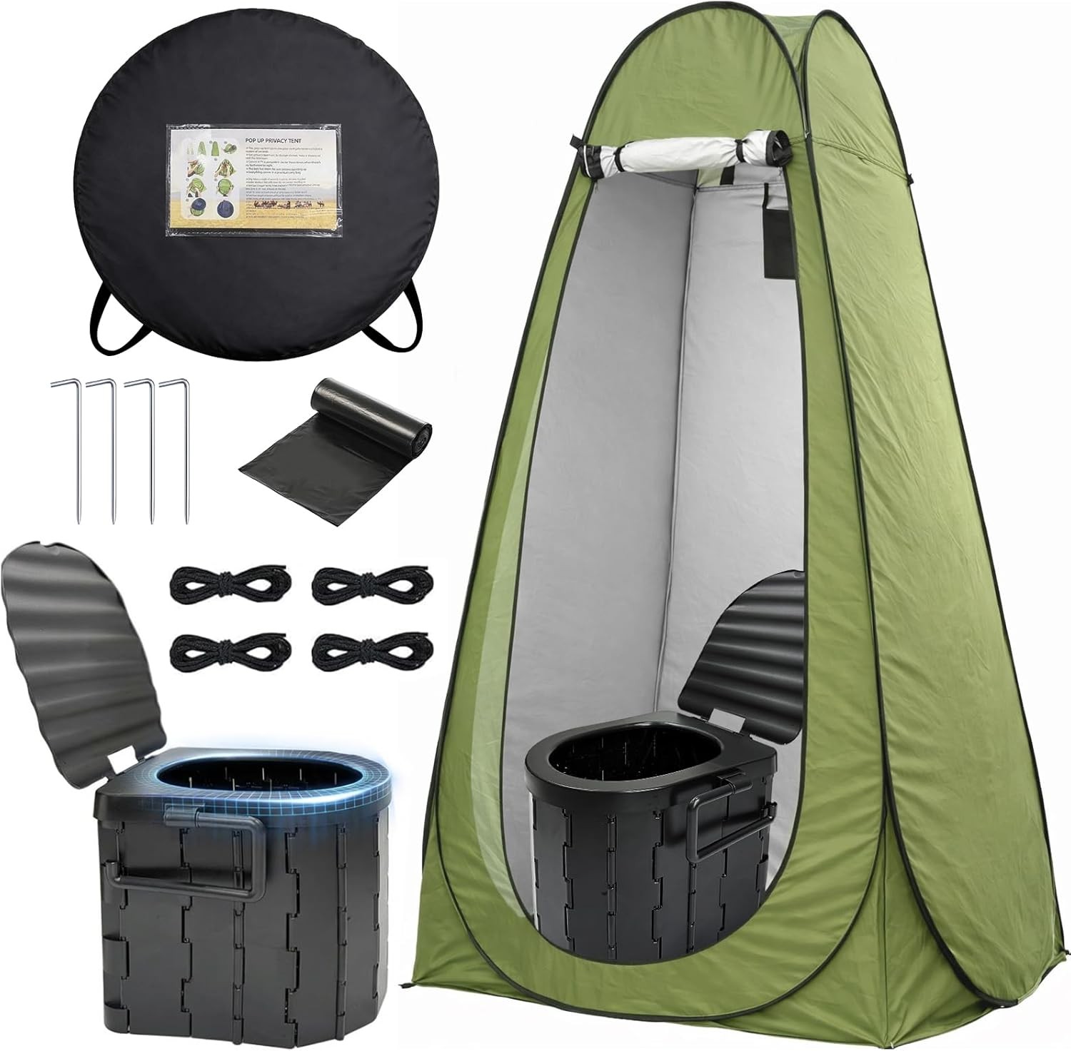 Portable Camping Toilet with Privacy Tent – Foldable Toilet Set for Adults