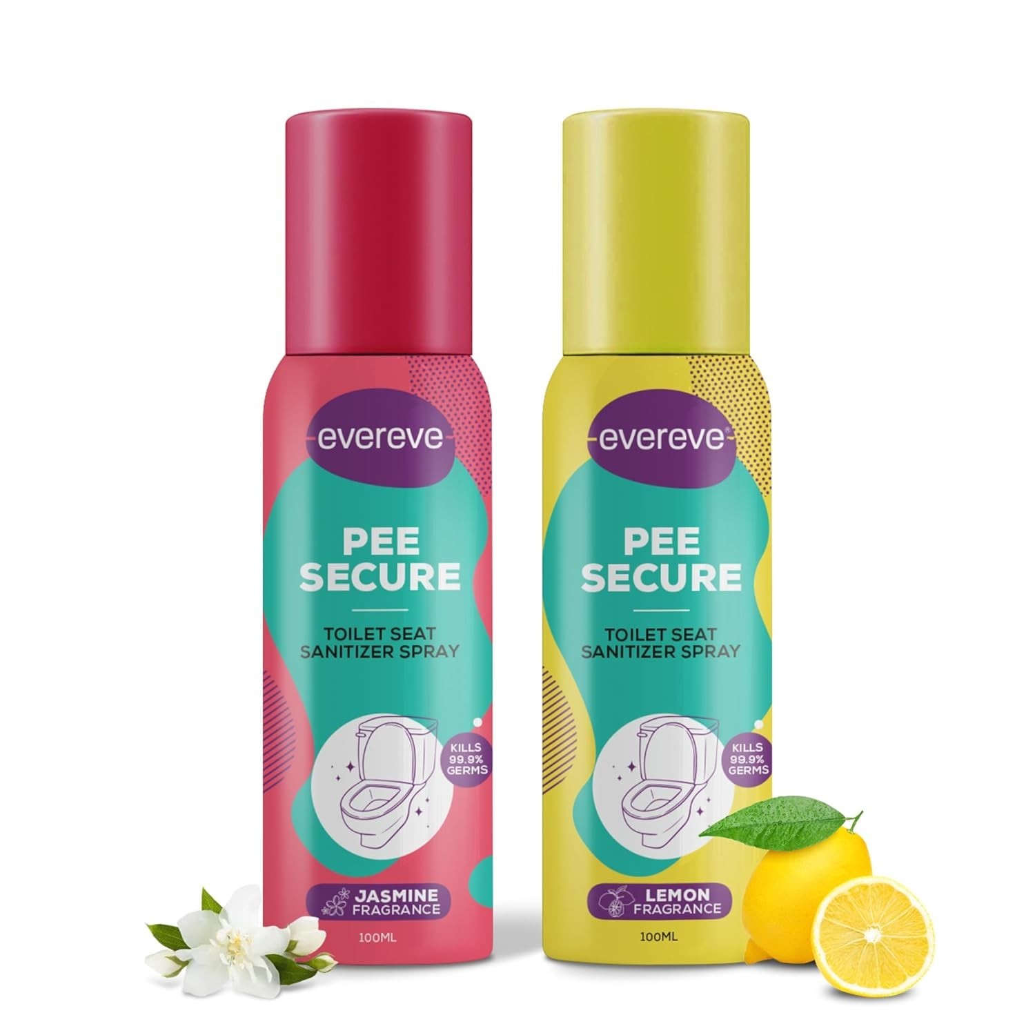 Evereve Pee Secure Toilet Seat Sanitizer Spray Combo, Pack of 2, 100ml