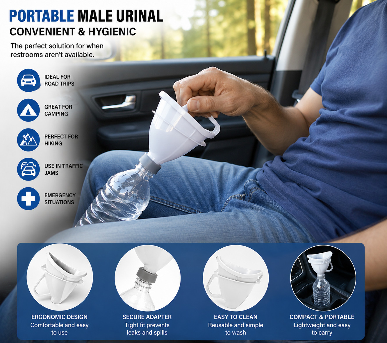 Portable Male Urinal Funnel Travel Emergency Bottle Adapter For Men