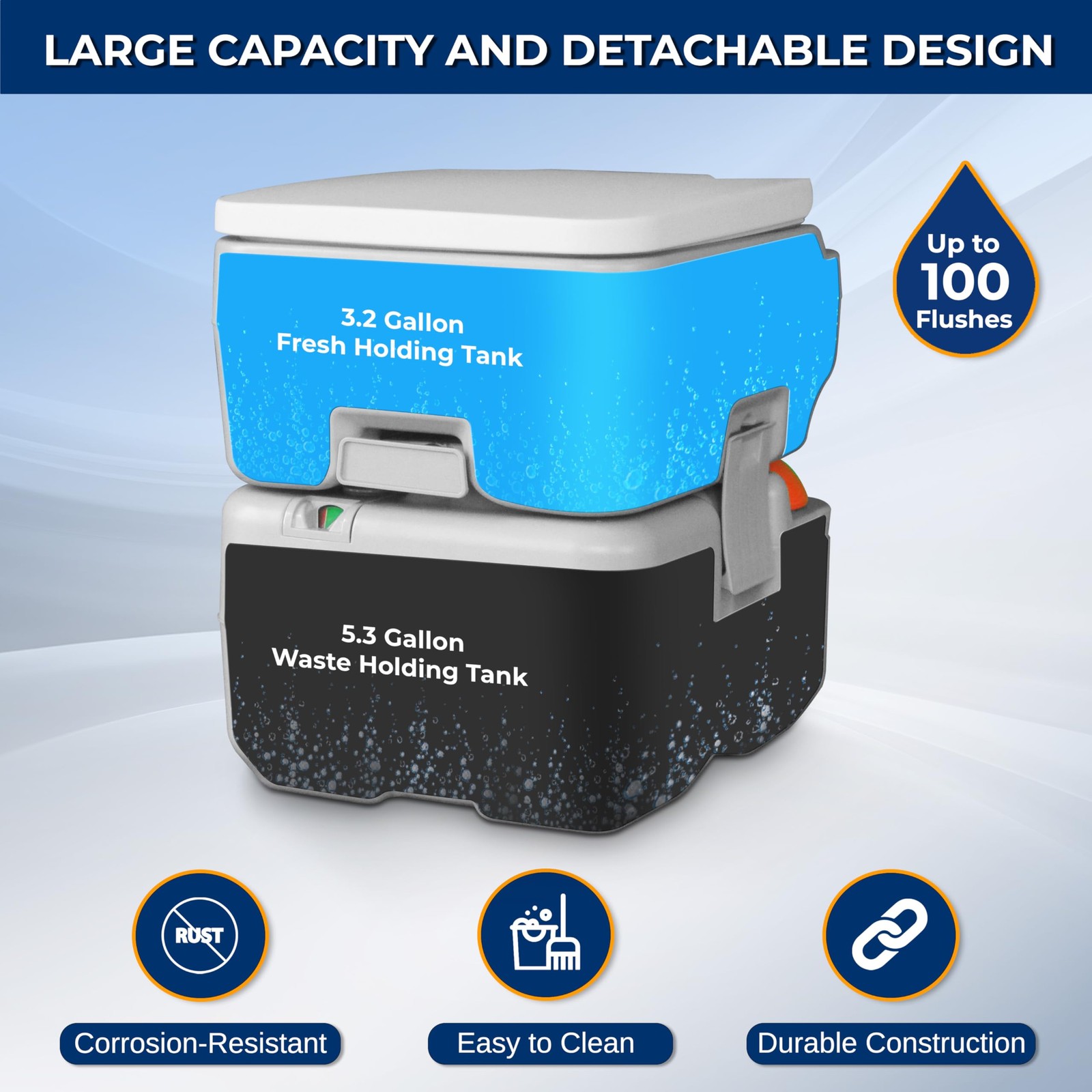 SereneLife 5.2 Gal Portable Camping Toilet For Adults, 100+ Flushes, Porta P…