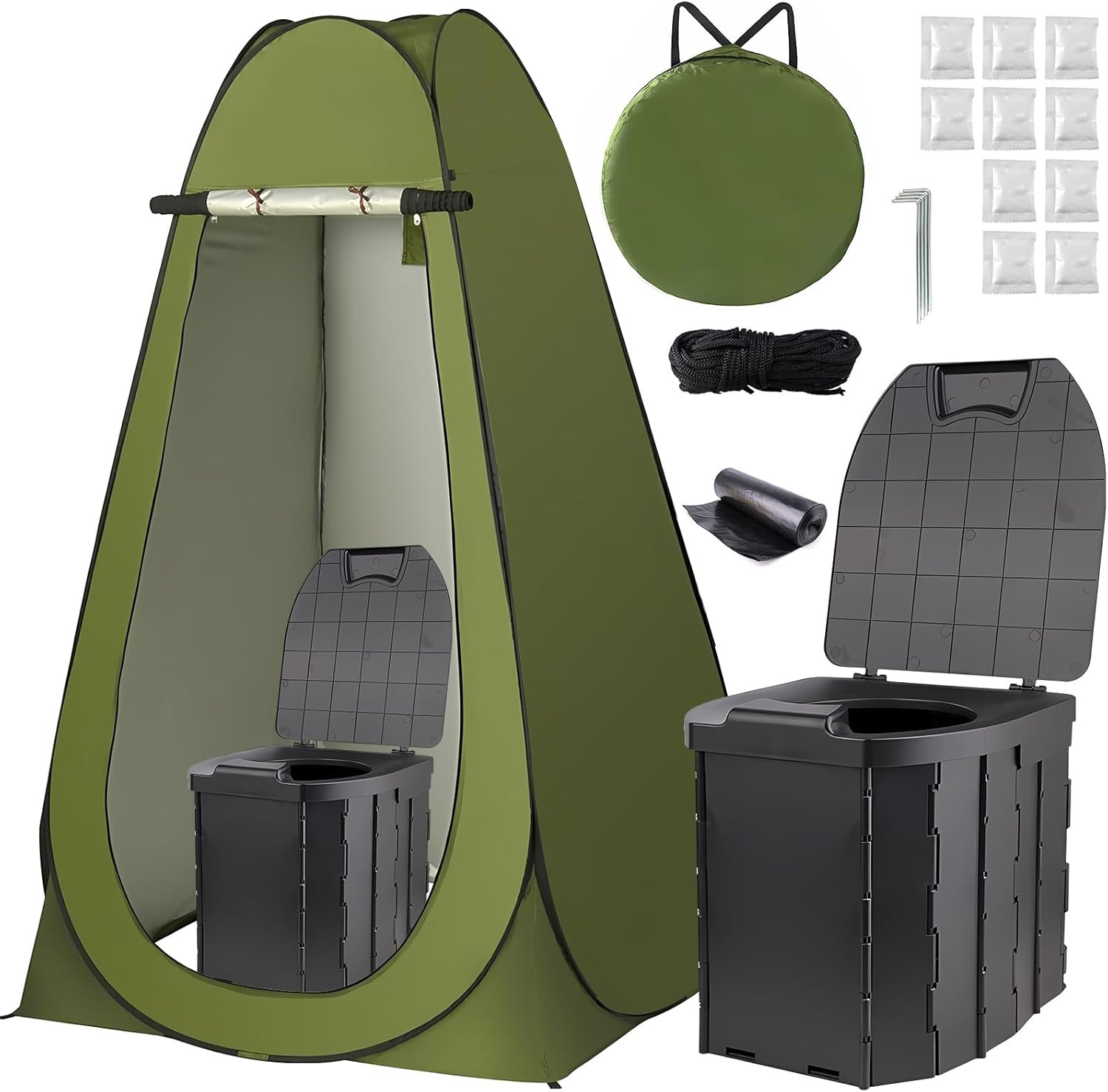 Portable Privacy Tent for Adults – Pop up X Large Camping Toilet with 1 Roll Bag