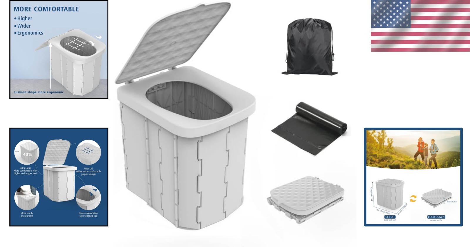 Multi-Functional XL Portable Toilet – Comfortable Folding Design for Outdoors