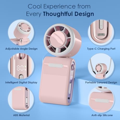 Small Portable Handheld Turbo Fan, 0.2 lb & 12 Hrs Cooling Personal Fans, Pink