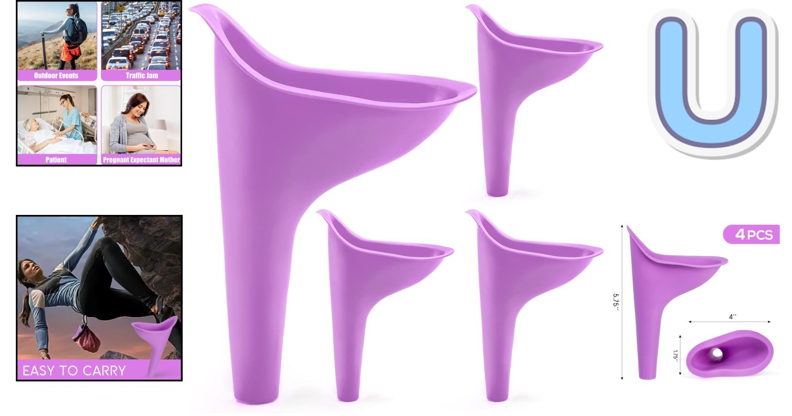 Compact 4PCS Silicone Female Urination Device – Ideal for Outdoor Adventures