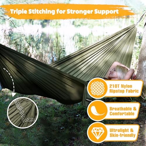 NATUREFUN Ultra-Light Travel Camping Hammock | 300kg Load 275x140cm Army-green