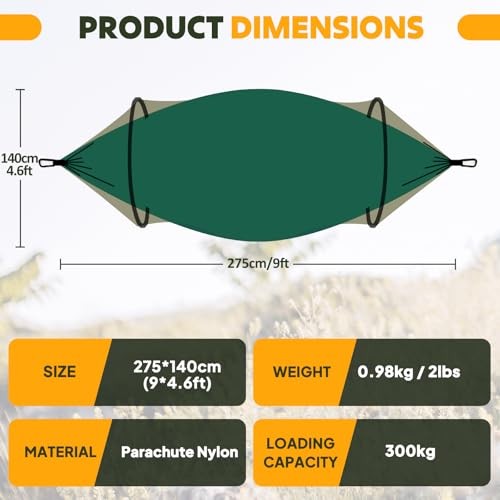 Ultra-Light Travel Camping Hammock Pop-up Net Hammock 660lbs Load Dark Green