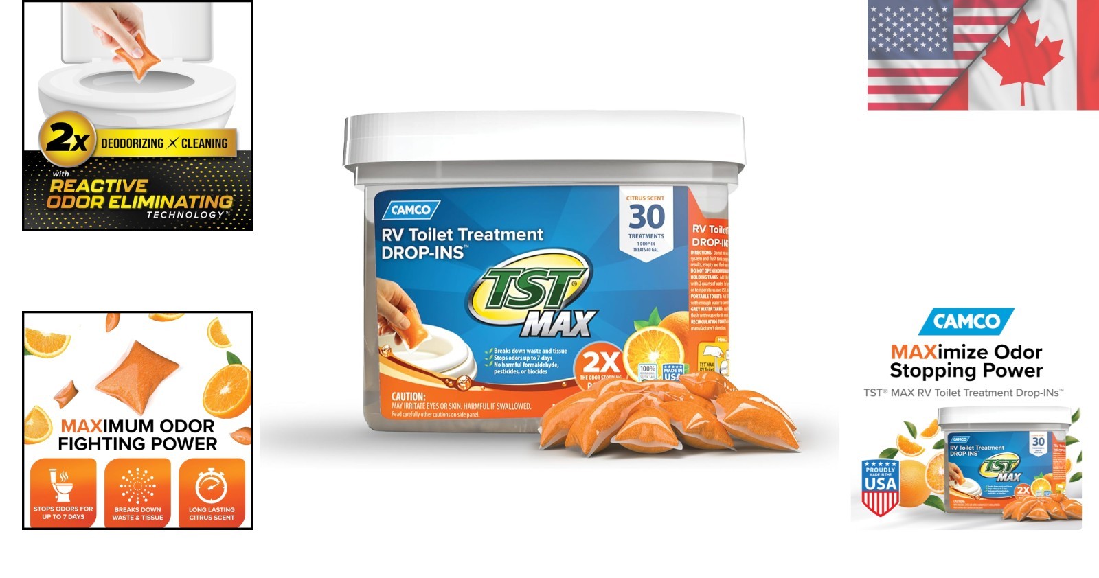 TST MAX RV Toilet Treatment Drop-INs – 30-Pack Orange Scent, 7 Days Odor Control