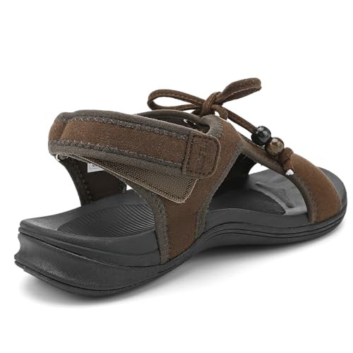 Womens Walking Sandals with Arch Support Comfortable Flats Sandal for 10 Brown