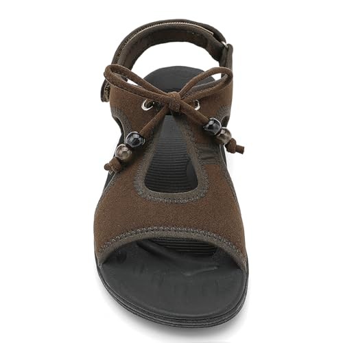 Womens Walking Sandals with Arch Support Comfortable Flats Sandal for 10 Brown