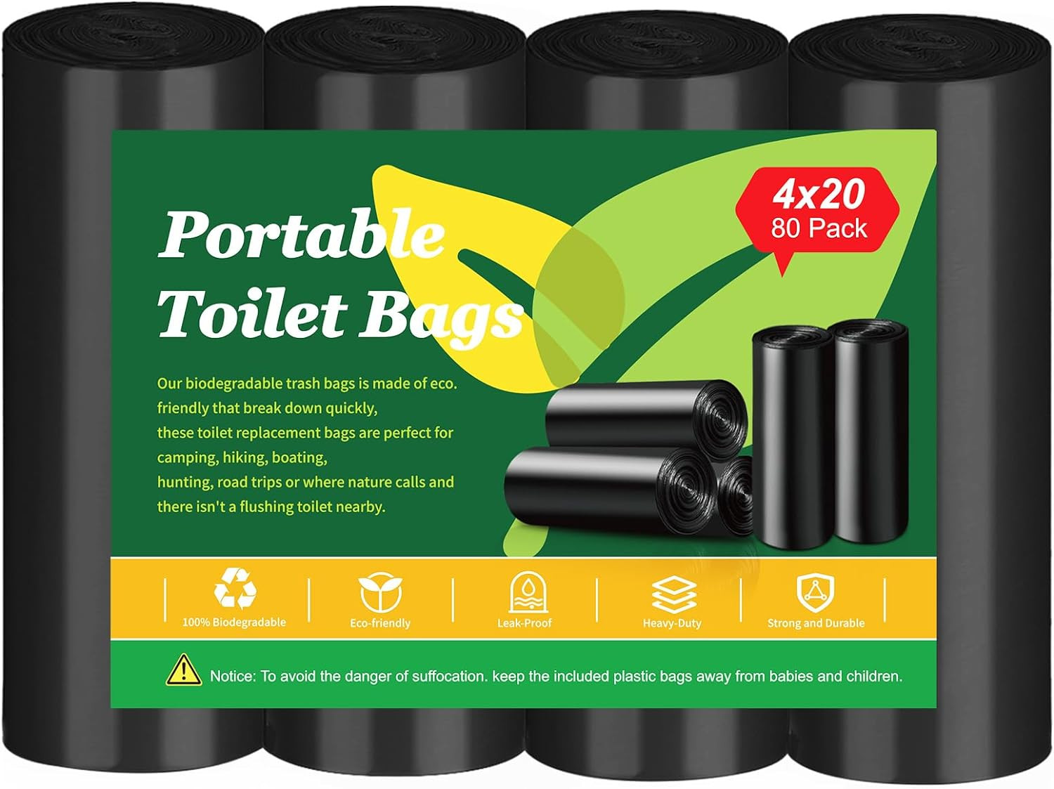 Portable Toilet Bags for Camping, Biodegradable Porta Potty Bags 8 Gallon Thicke