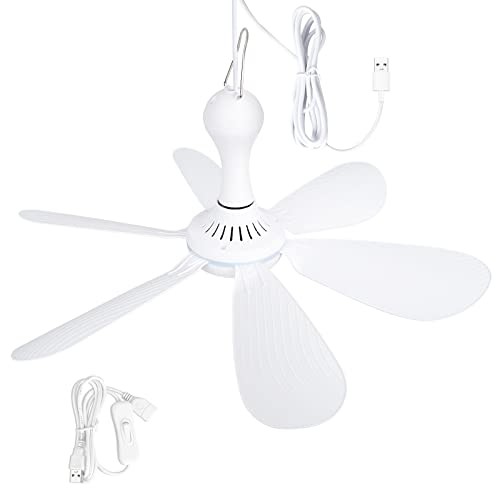 Xindejia USB Powered Small Ceiling Fan 6 Blades Quiet DC 5V USB Switch Control