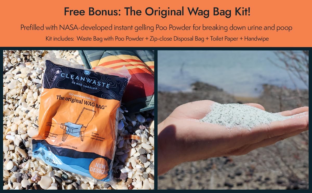 Cleanwaste GO Anywhere Portable Folding Toilet – Plus Bonus Original Wag Bag