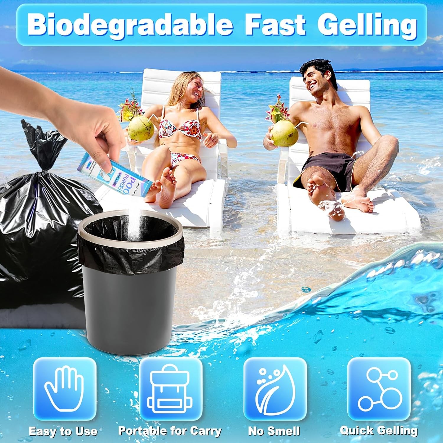 PortablePortable Toilet Gel, Poo Powder for Portable Toilet, Camping Toilet Gel,