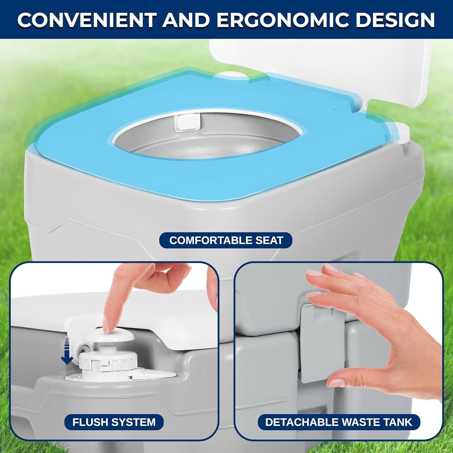 SereneLife 20-L Outdoor Portable Toilet w/ Detachable Waste Holding Tank-Gray