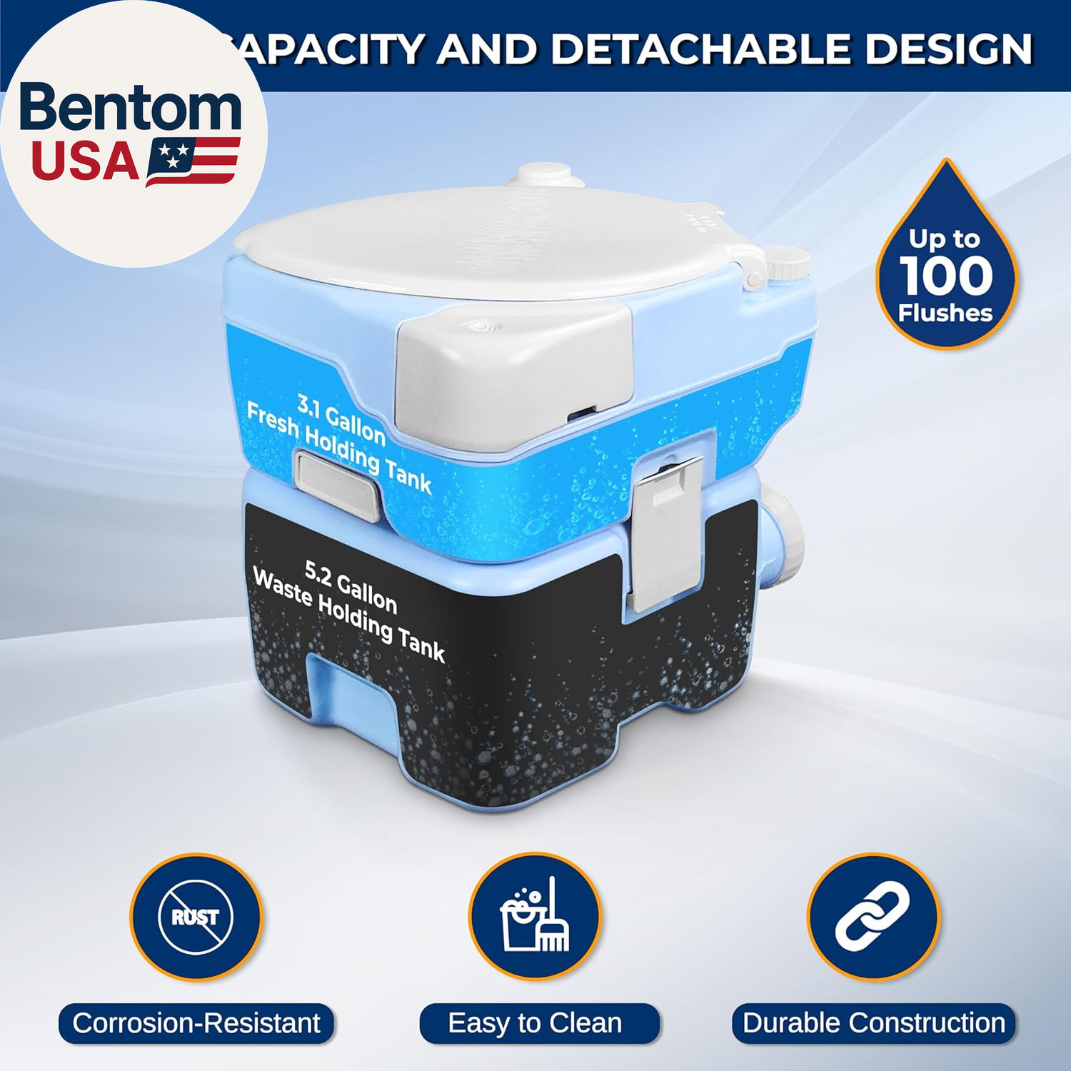 5.3 Gal Portable Camping Toilet for Adults, 100+ Flushes Porta Potty Camp Toilet