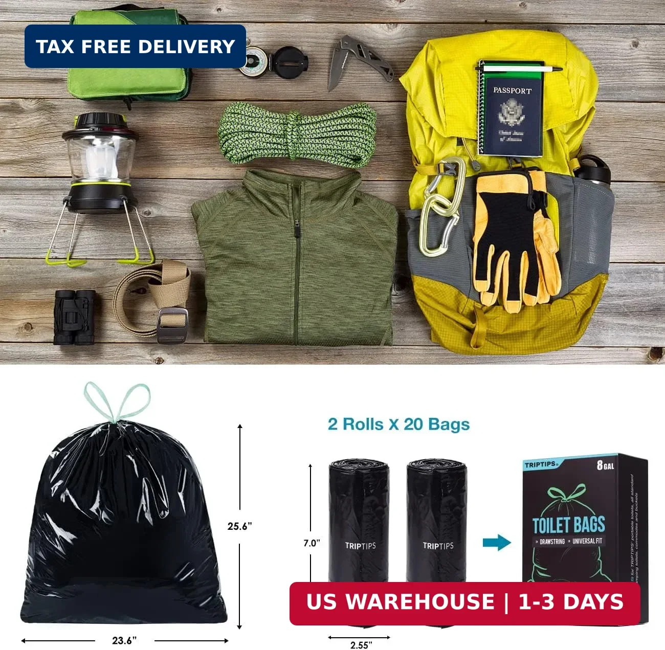TRIPTIPS Portable Toilet Bags Drawstring 8 Gallon Camping Toilet Bags Toilet Was