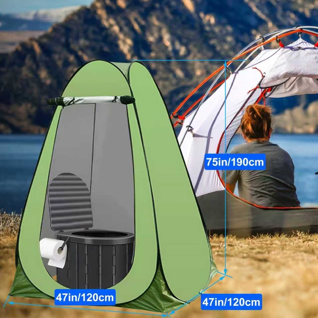 Portale Foldable Camping Toilet Set with Privacy Tent, Black