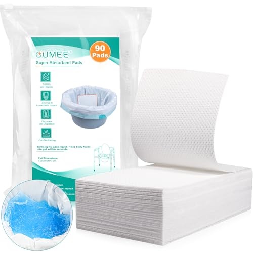 Oumee 90 Count Absorbent Commode Pads for Bedside Commode Bucket, 9.5*5in-90