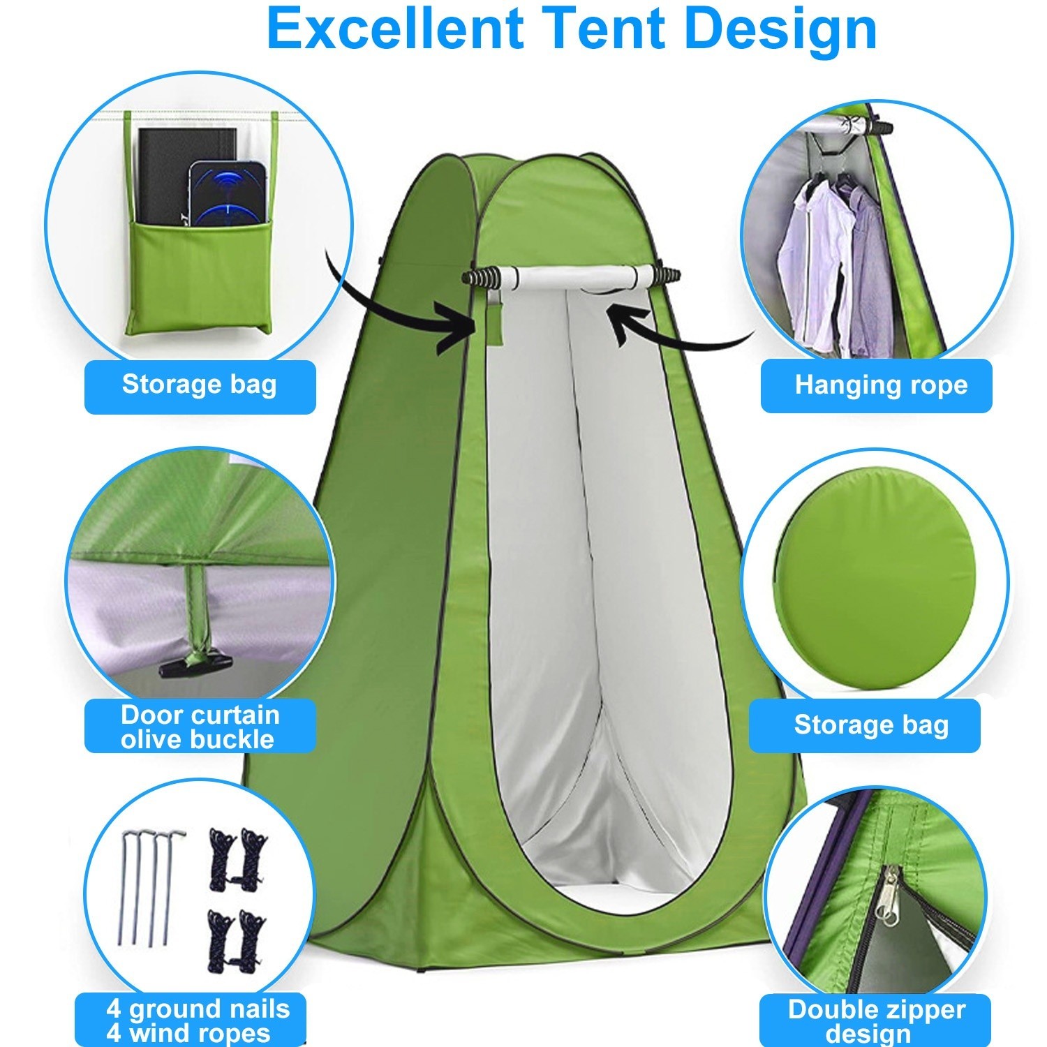 Portale Foldable Camping Toilet Set with Privacy Tent, Black