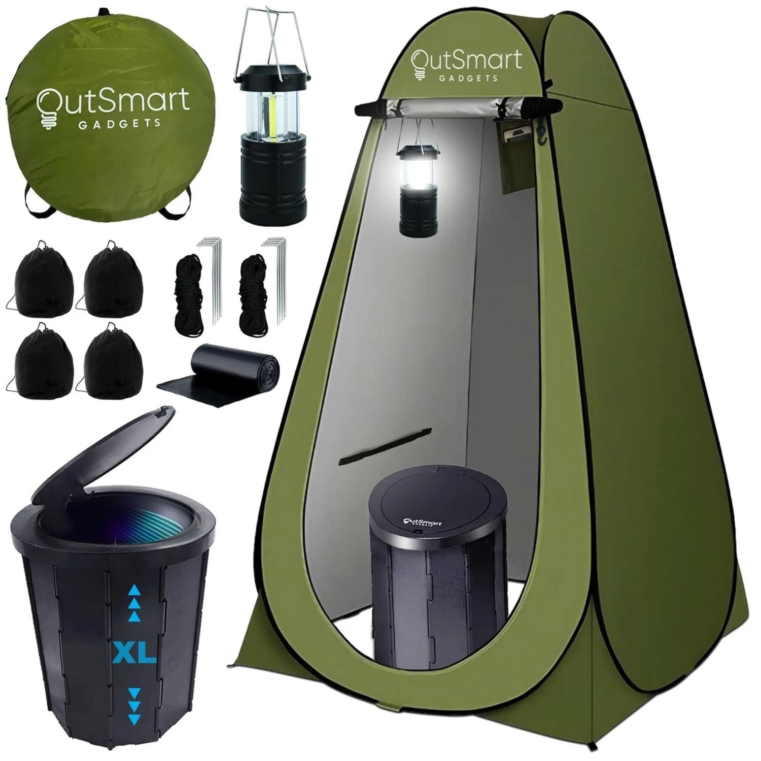 Portable Camping Toilet Set with Privacy Tent & Lantern