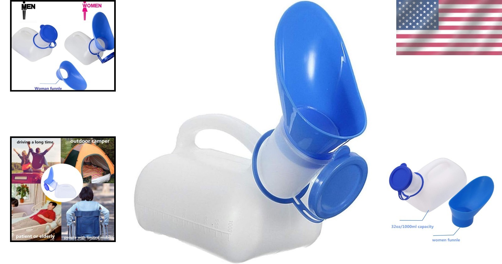Travel-Friendly Urinal for Men & Women – Compact 32 oz with Splash-Free Lid