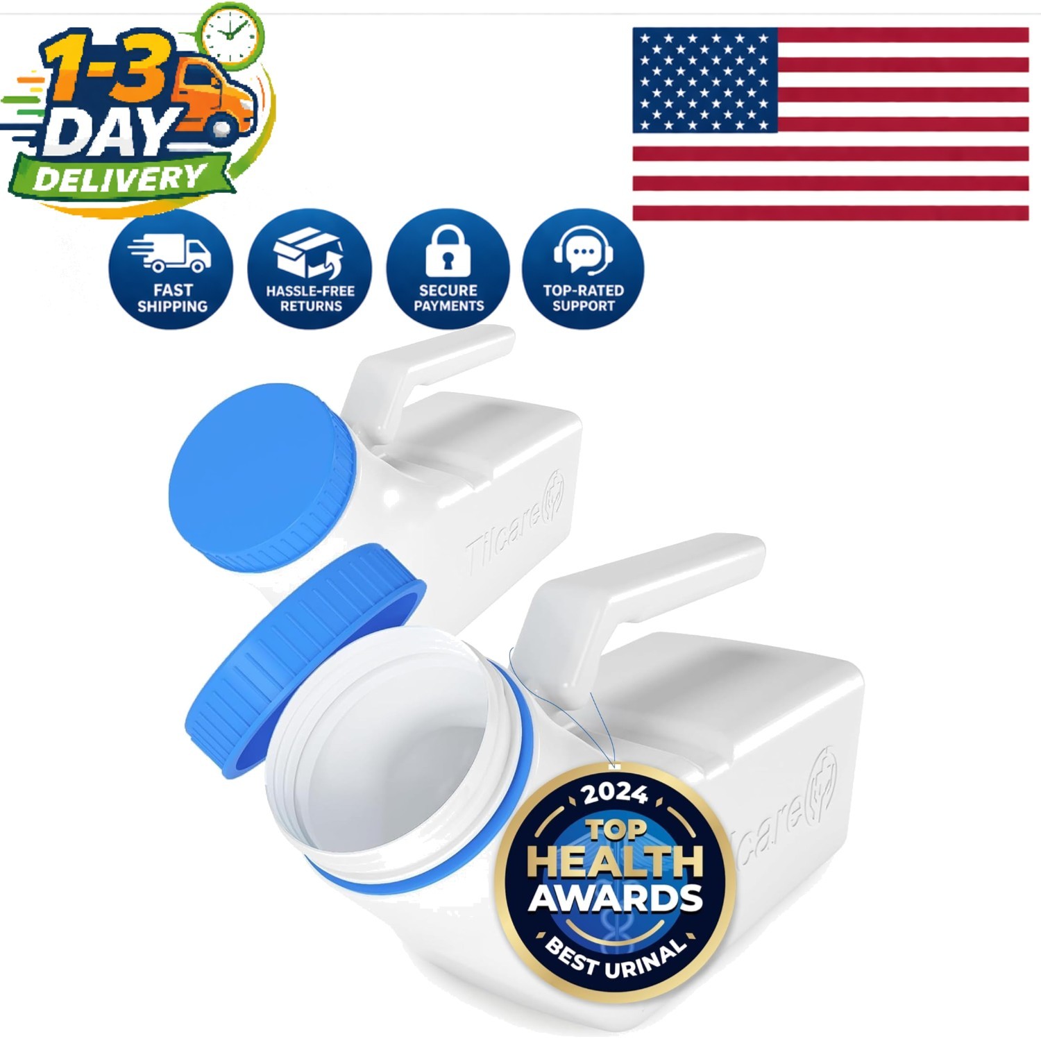 2 Pack 32oz Male Portable Urinals with Glow in the Dark Lid – Spill Proof Design