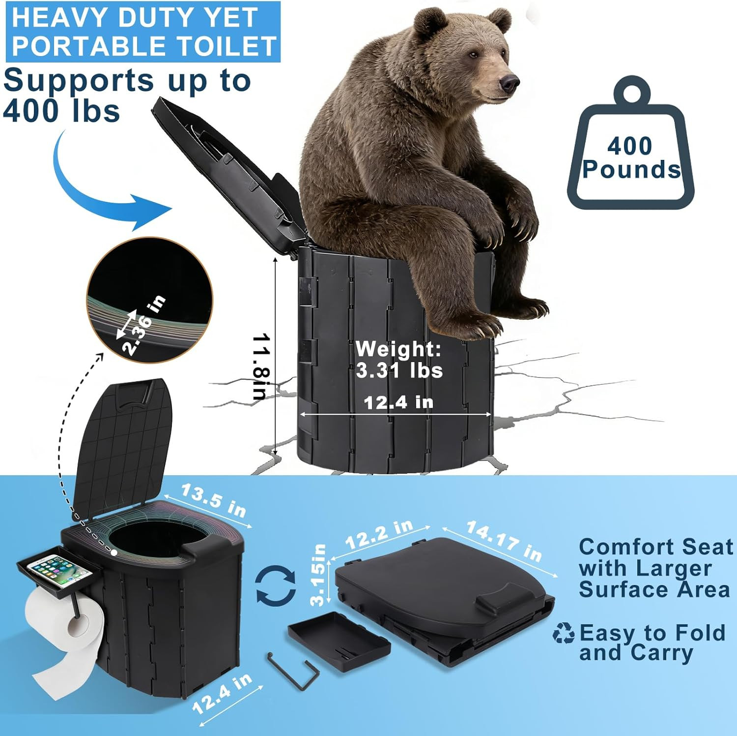 82.7-Inch Tall Shower Tent and Camping Toilet Kit,Easy-Setup Portable Toilet and