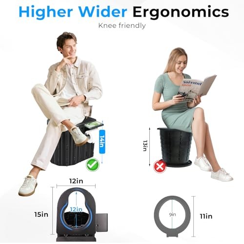 Portable Toilet for Adults, Foldable Plastic Toilet, with Lid and Black-14.96