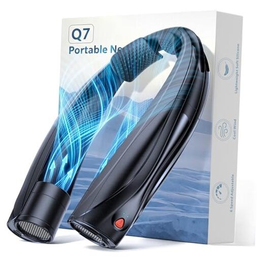 Portable Neck Fan, 6000mAh Personal Fan, 360° Cooling Rechargeable Black