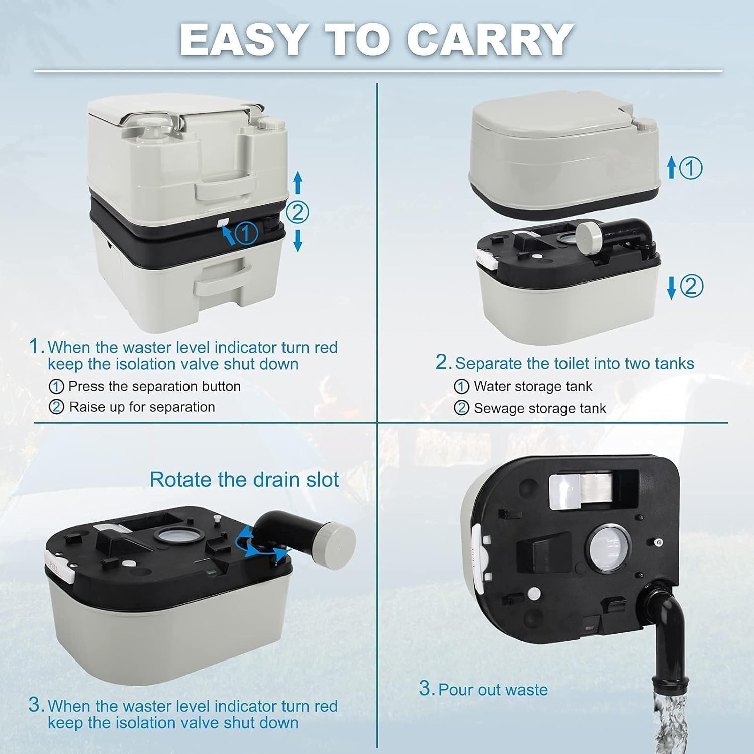 Portable 6.4 Gallon Toilet with Piston Pump, Level Indicator & Detachable Handle