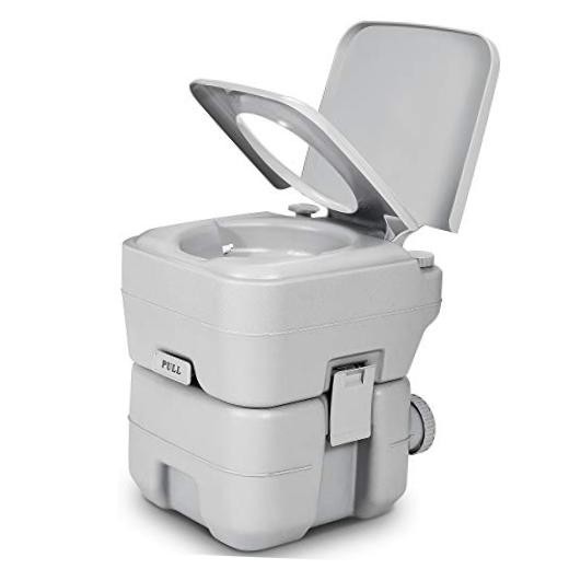 Portable Toilet, Camping 5.3 Gal Double Watwer Outlets+Handle Flush Pump