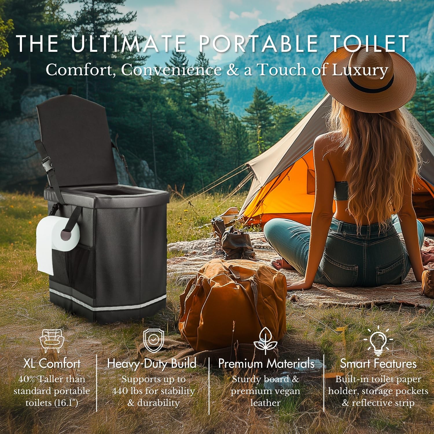 XL Portable Toilet for Adults – Extra Strong, Compact Portable Toilet for Cam…