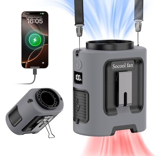 Socool Portable Waist Fan Clip on Wearable Belt Rechargeable 5000mAh Gray