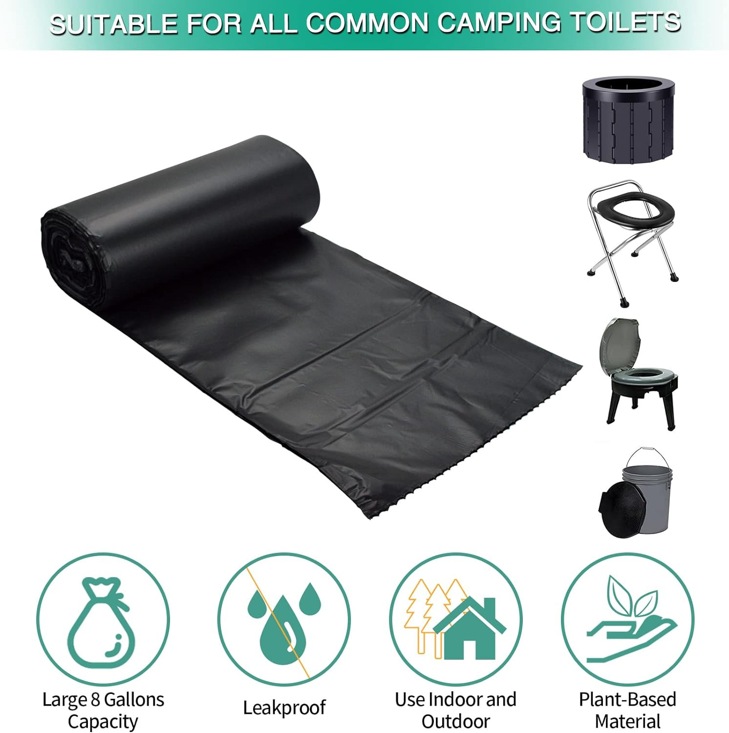 8 Gallon Compostable Toilet Bags Biodegradable for 5 Gal Bucket Camping