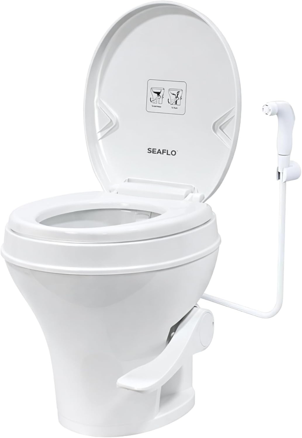 Residential Height Camper/RV Toilet with Sprayer Attachment, 18.5” Standard H…