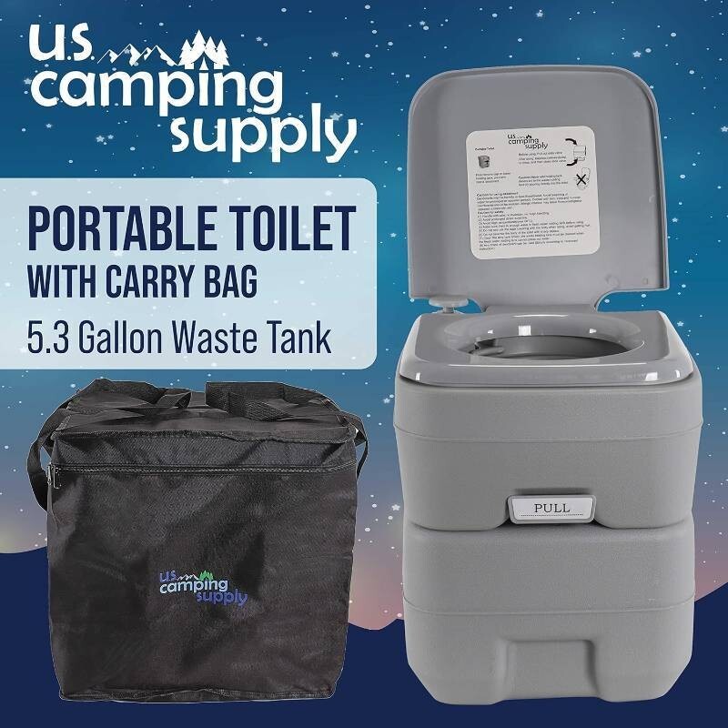 U.S. Camping Supply Portable Toilet with Carry Bag, 5.3 Gallon Waste Tank Camp