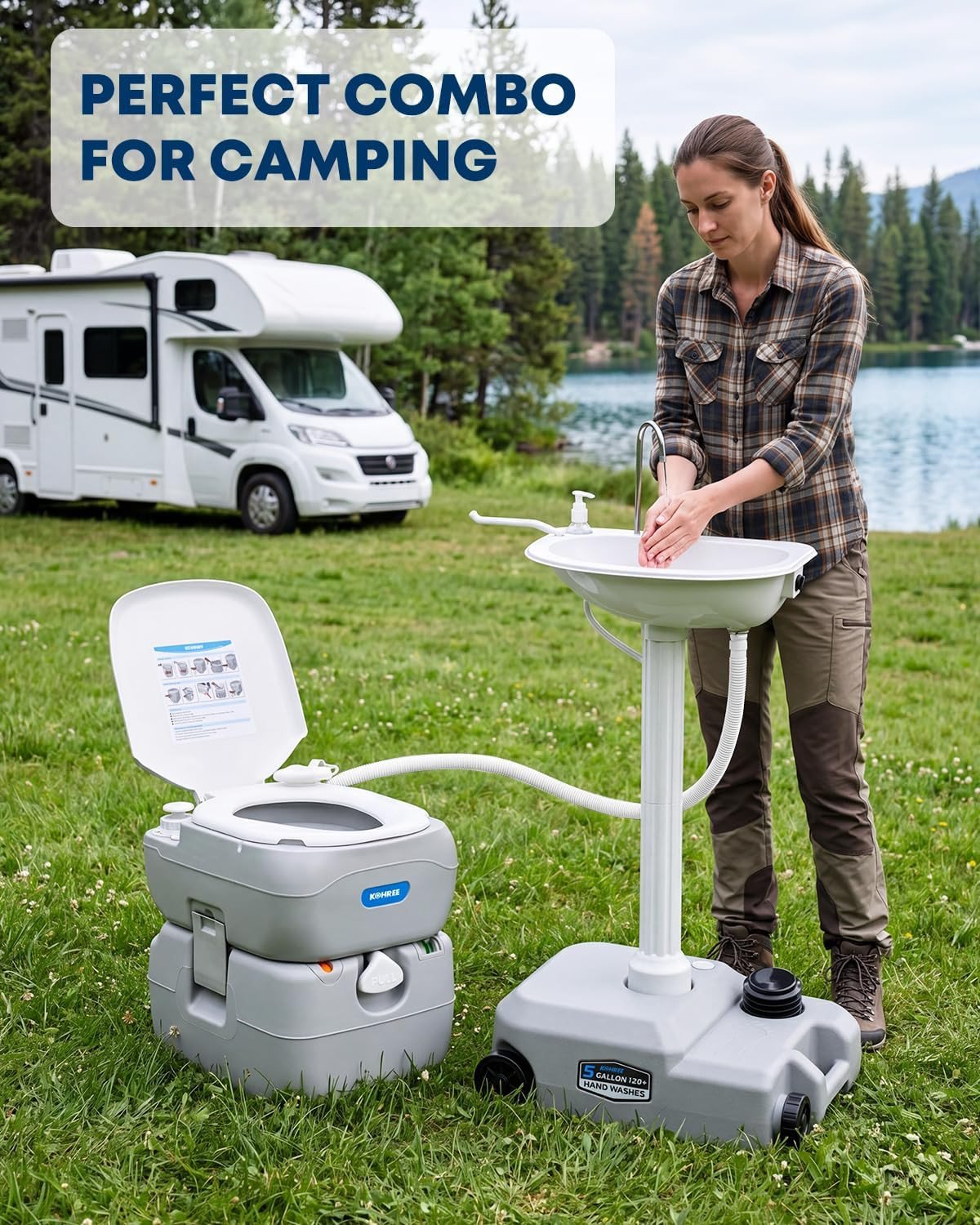 Portable RV Toilet, Camping Toilet Porta Potty, 5.8 Gallon Detachable Waste Tank