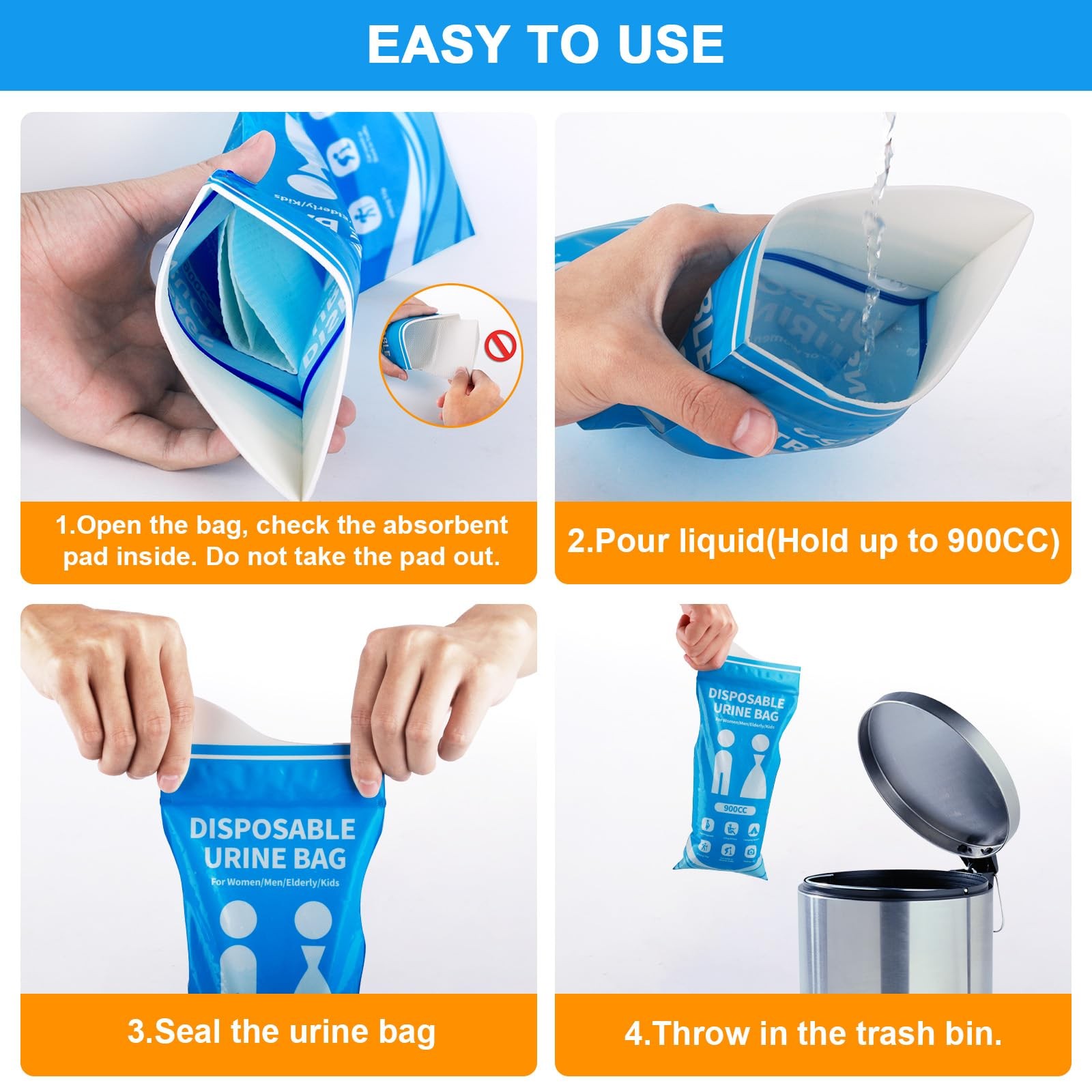 Disposable Urine Bags 12 Pcs, 900ML Pee for Travel 12 Pack, Blue