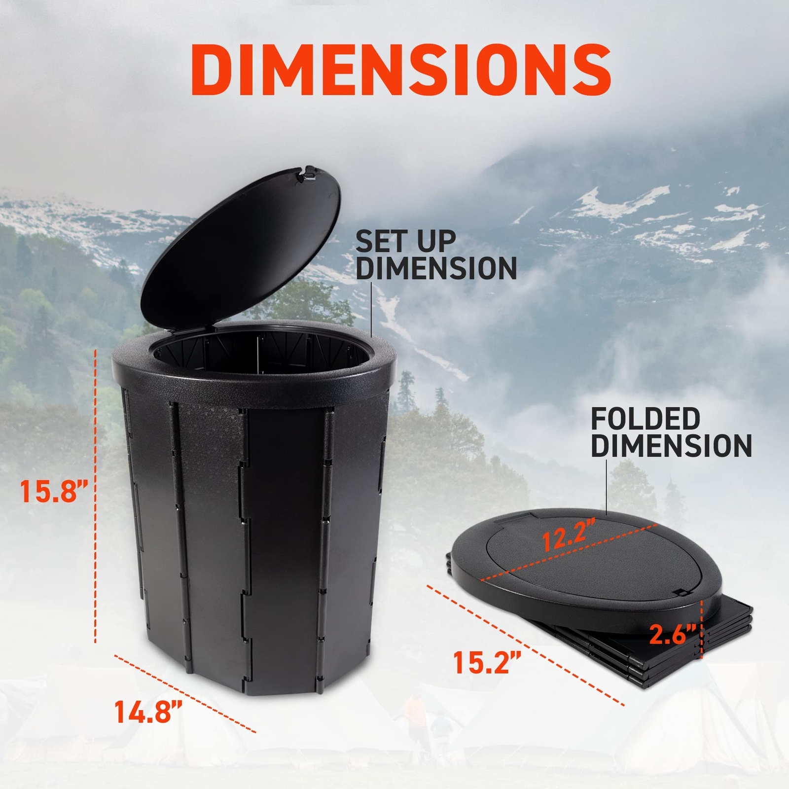 72 HRS Portable Collapsible Toilet for Camping, 15.8″ Extra Large Camping Toi…