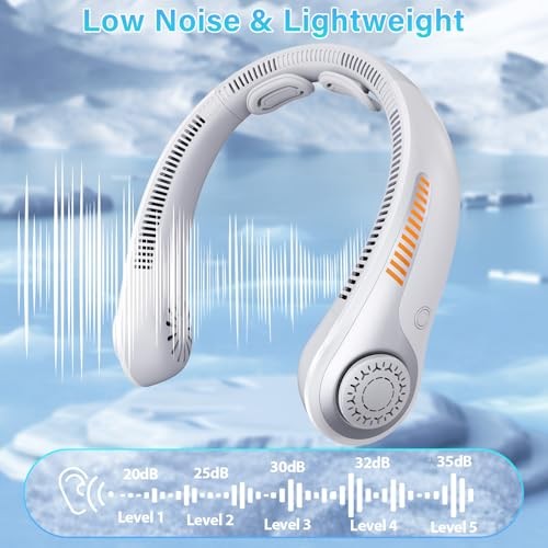 Portable Neck Fan Rechargeable, 5 Speeds, Lightweight, Long Lasting, Gray