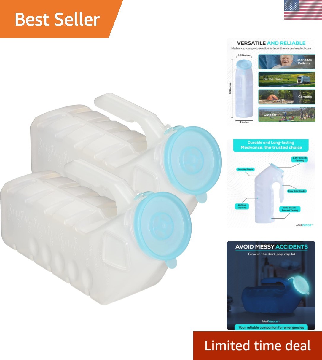 Male Urinal Portable Bottle Spill Proof Glow in Dark Durable Pee Bottle