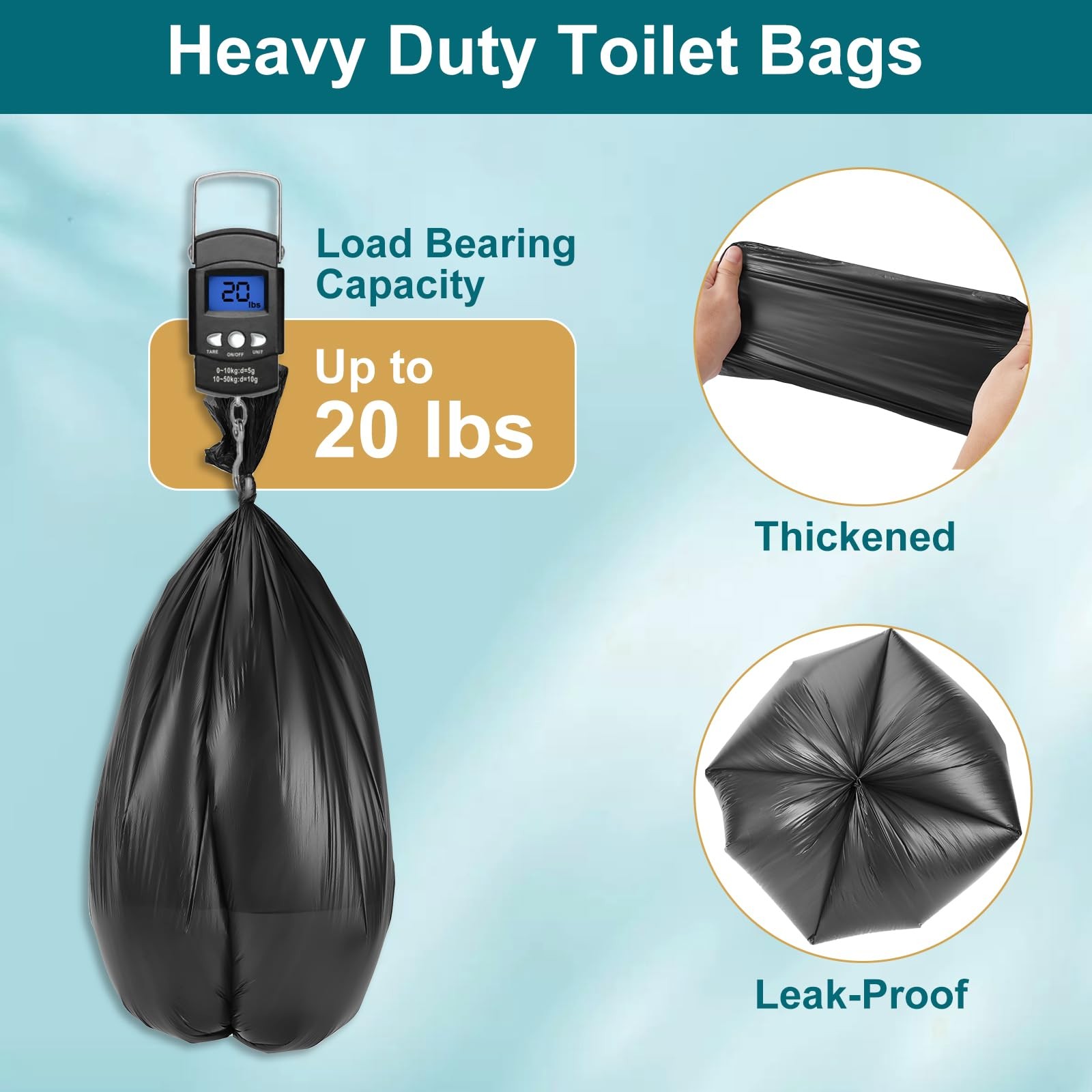 Portable Toilet Bags 80 Count 12 Gallon Heavy Duty Leakproof Camping Bucket Line
