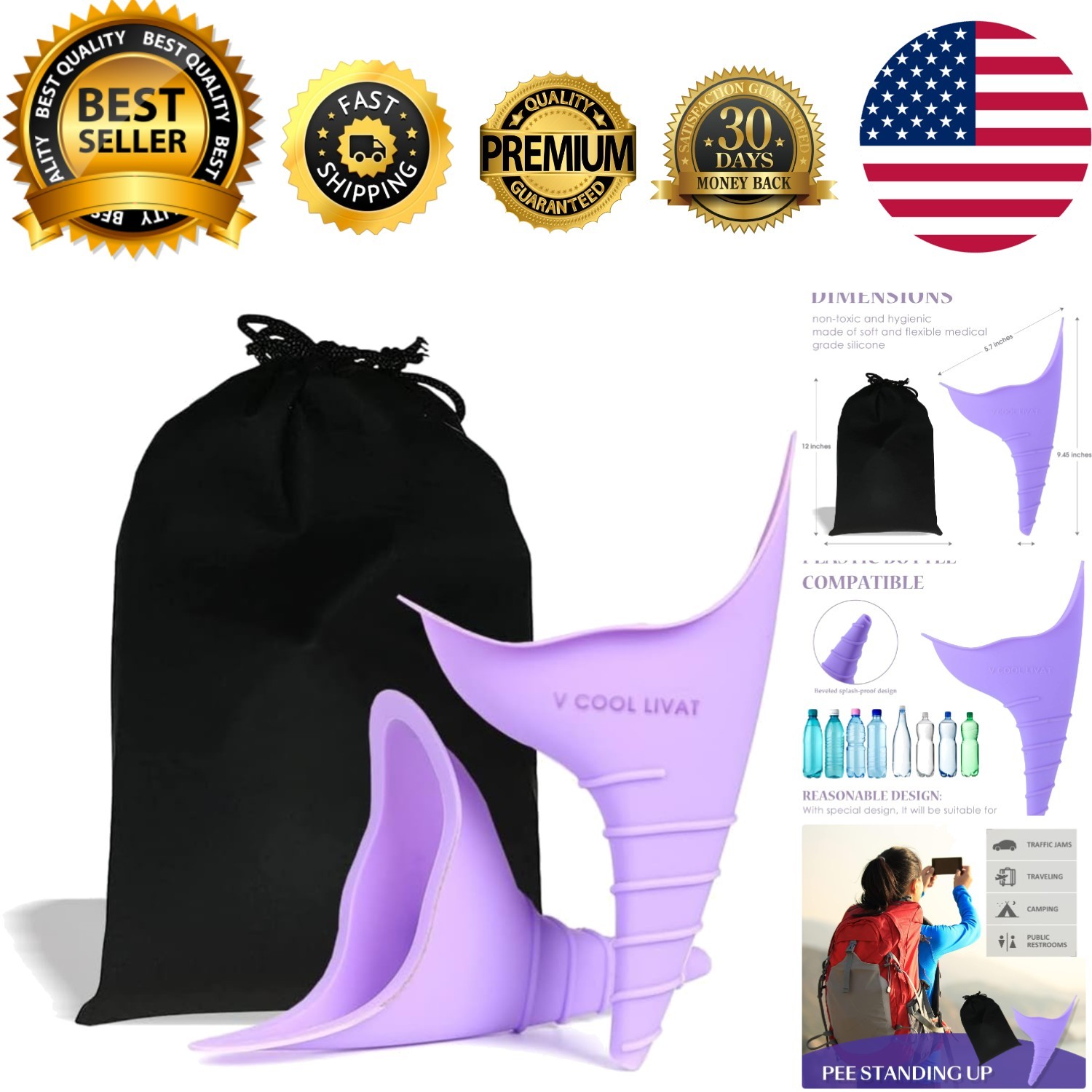 Lightweight Pee Funnel – 2 Pack Reusable Silicone Female Urination Device