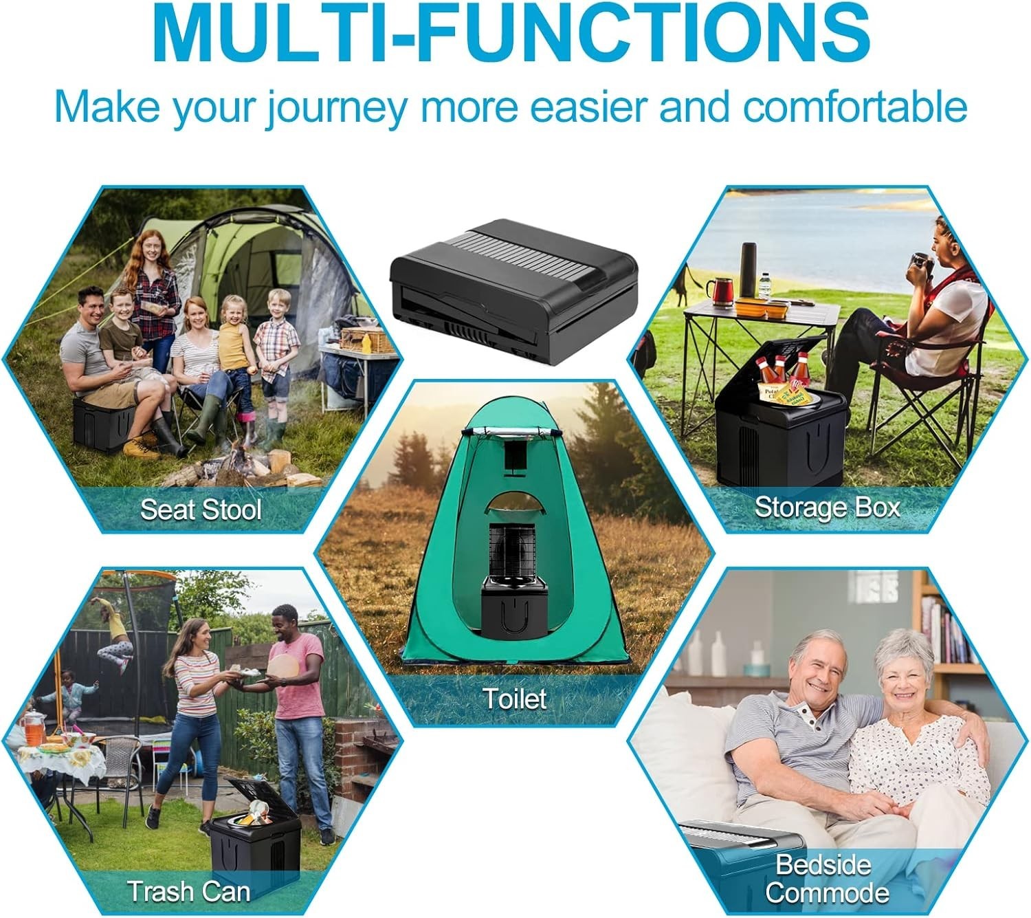 XXL Black Portable Toilet for Car – Foldable Commode, 440lb Capacity, Easy Carry