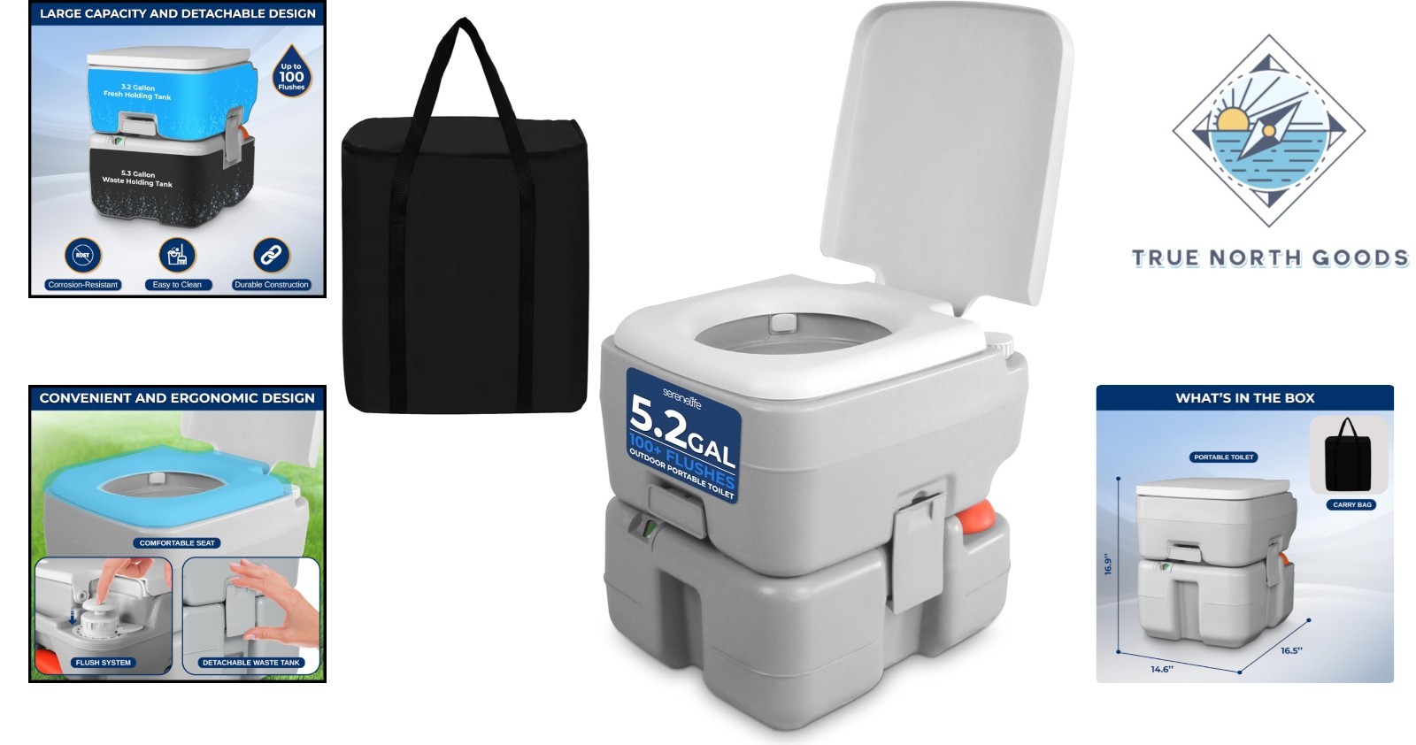 Durable 5.2 Gal Porta Potty with Detachable Tank & Fresh Water Rinse for Camping